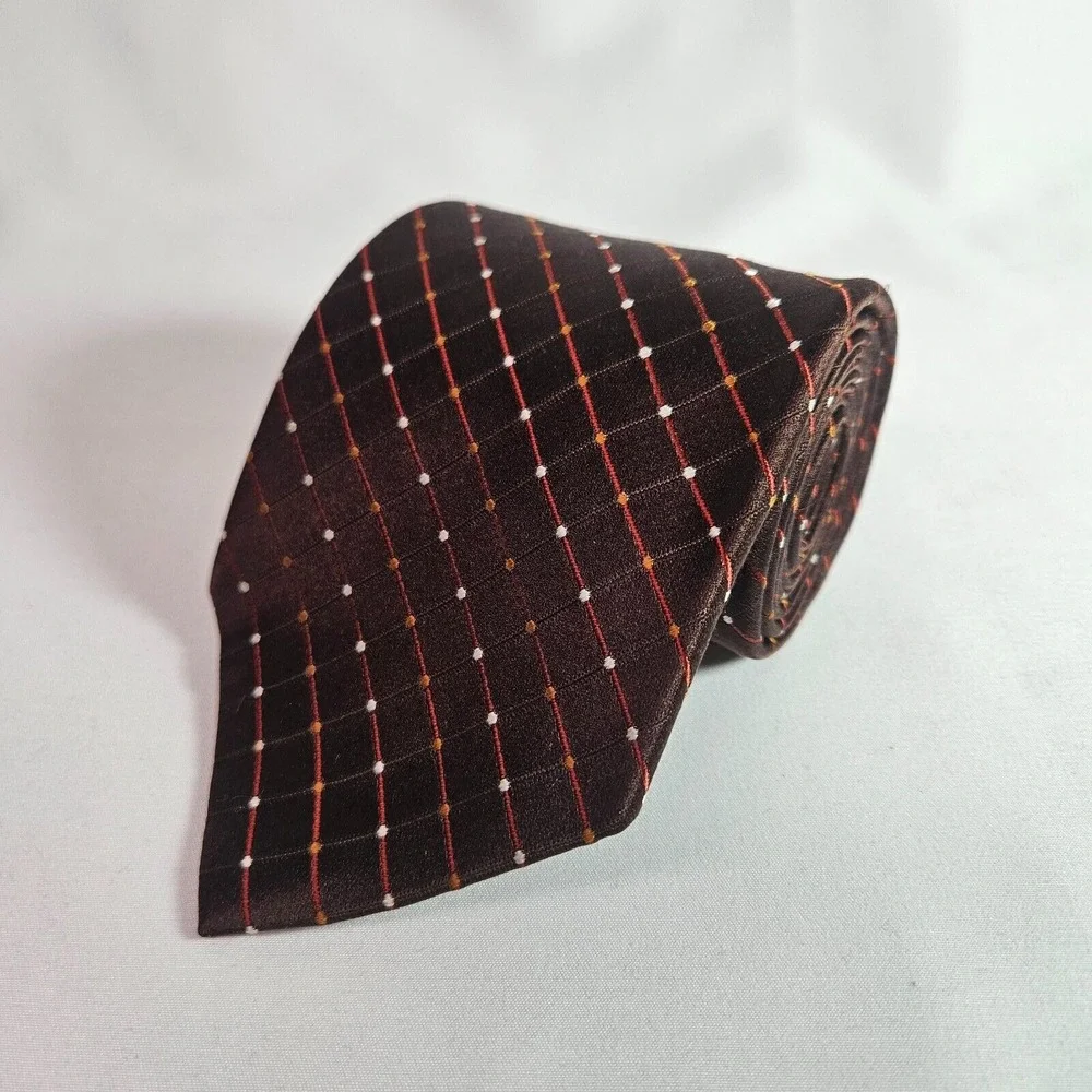 Geoffrey Beene 100% Silk Hand‎ Made Tie Geometric Brown 3.75